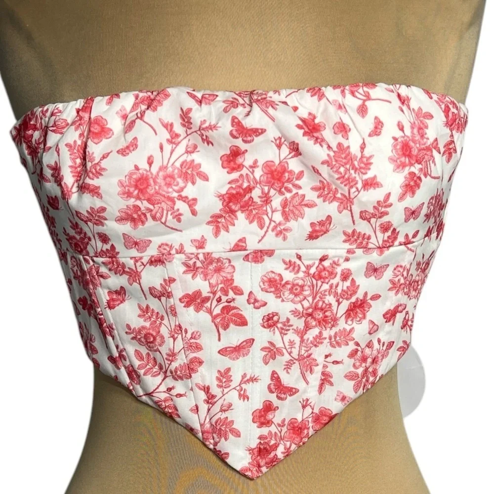 Princess Polly white Juliette bustier with pink butterfly floral print Size 2 - Picture 4 of 15